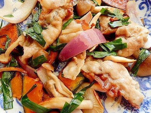すき焼きのタレで❤温まる肉野菜炒め♪（ニラ、南瓜）